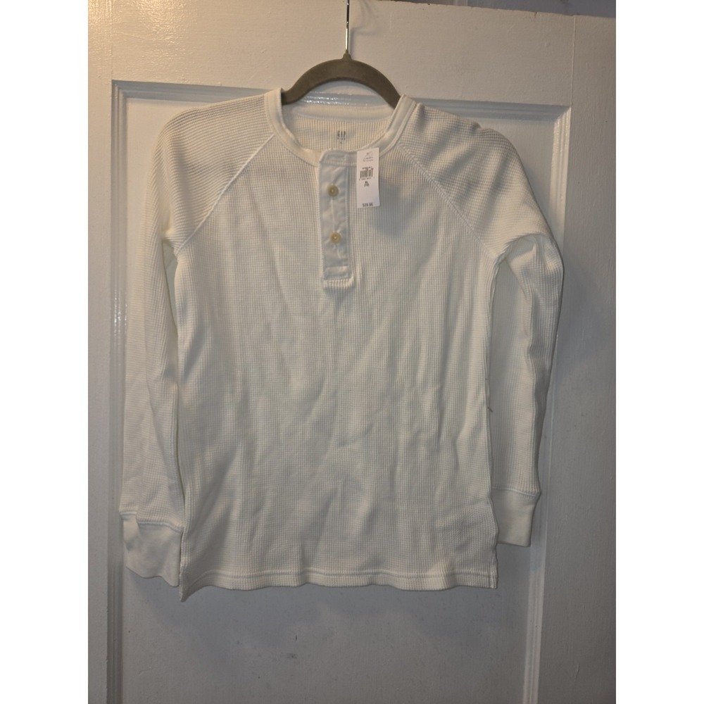NWT Gap Kids White Waffle Knit Henley. Buttons. XL/12